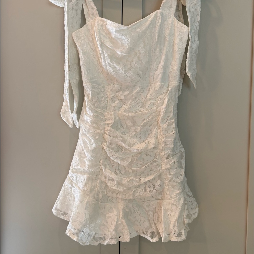 Selfie Leslie White Lace Tie-Shoulder Mini Dress - Picture 2 of 4